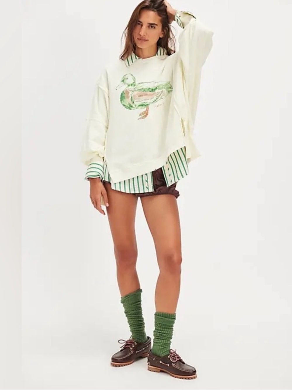 Free People We The Free Graphic Printed Camden Pullover in Mallard Combo NWT - Picture 3 of 6